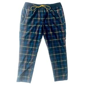 Plaid Drawstring Pants with Zipper Pockets, Grunge Eclectic Grandpa Large